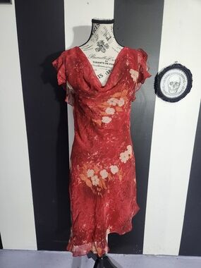Alyn Paige Red Floral Cowl Midi Dress